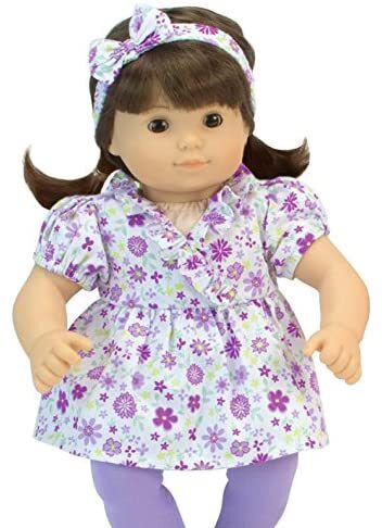 8 Piece Floral Baby Dolls Clothes Set with Doll Shoes Doll Dress with Leggings