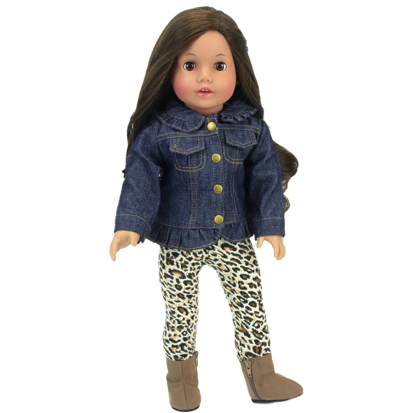 3 Piece Baby Dolls Clothes Set, 18" Doll Denim Jacket & Leggings Outfit & Boots