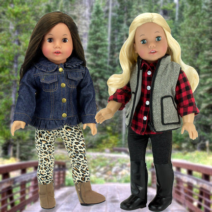 3 Piece Baby Dolls Clothes Set, 18" Doll Denim Jacket & Leggings Outfit & Boots