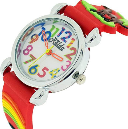 Relda Children's Analog 3D Zoo Animals Red Silicone Strap Girl's Watch REL106