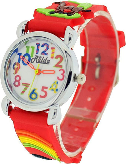 Relda Children's Analog 3D Zoo Animals Red Silicone Strap Girl's Watch REL106