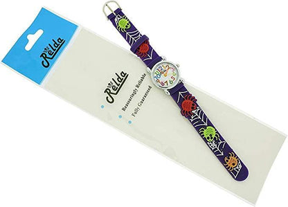Relda Children's Analog Spiders & Web On Purple Silicone Strap Girl's Watch REL103