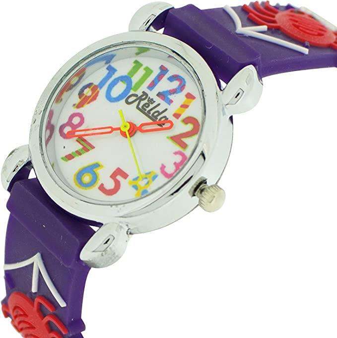 Relda Children's Analog Spiders & Web On Purple Silicone Strap Girl's Watch REL103