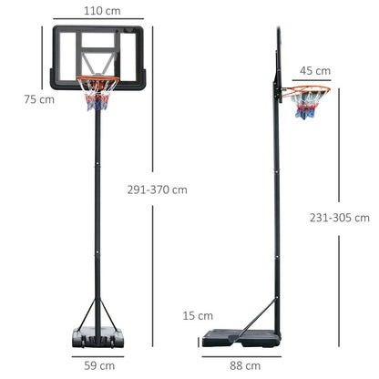 Basketball Hoop Stand 231-305cm Adjustable Basketball Hoop w/ Moving Wheels
