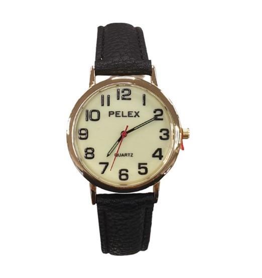 PELEX  Gents Glow In The Dark Leather Strap Quartz Watch PLX-010-GOLD-LUM-BLK