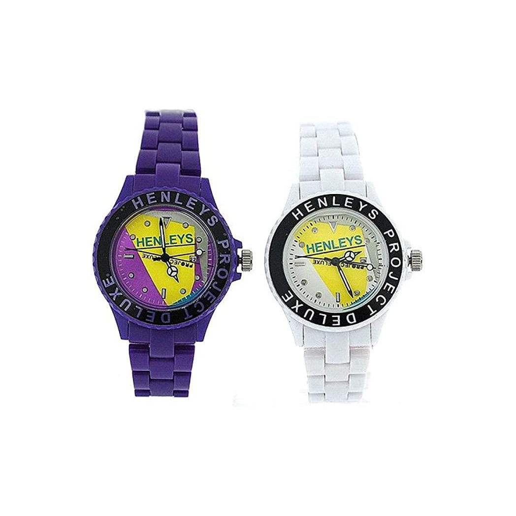 Henleys Project Deluxe Women's Set of 2 Funky Plastic Watch Purple-White SUMMERTWIN