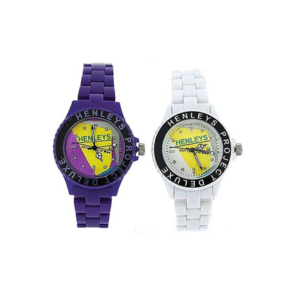 Henleys Project Deluxe Women's Set of 2 Funky Plastic Watch Purple-White SUMMERTWIN