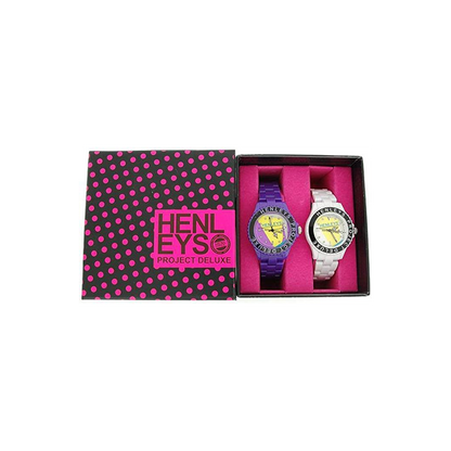 Henleys Project Deluxe Women's Set of 2 Funky Plastic Watch Purple-White SUMMERTWIN