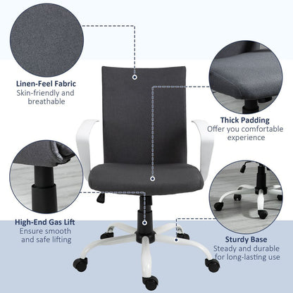 Office Chair Linen Swivel Computer Desk Chair Home Study Task Chair, Dark Grey