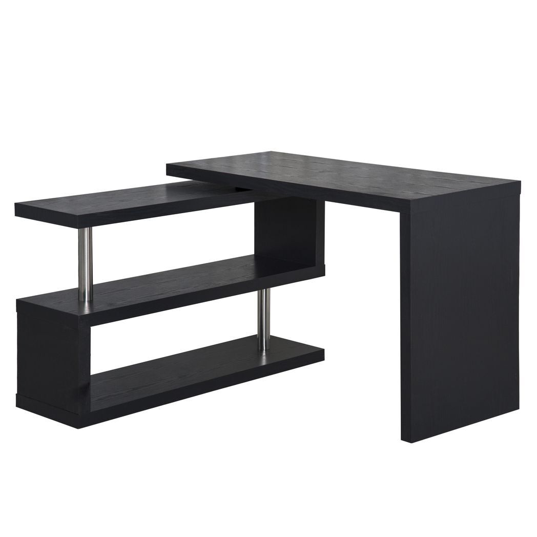 Modern Corner Rotating L-Shaped Office Table Computer Desk with Storage Shelf