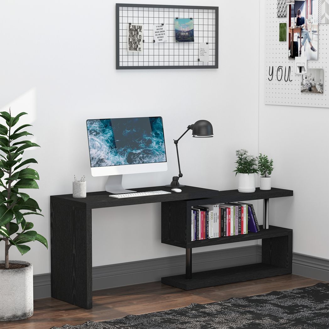 Modern Corner Rotating L-Shaped Office Table Computer Desk with Storage Shelf