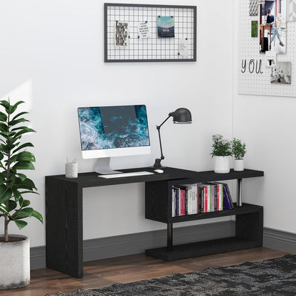 Modern Corner Rotating L-Shaped Office Table Computer Desk with Storage Shelf