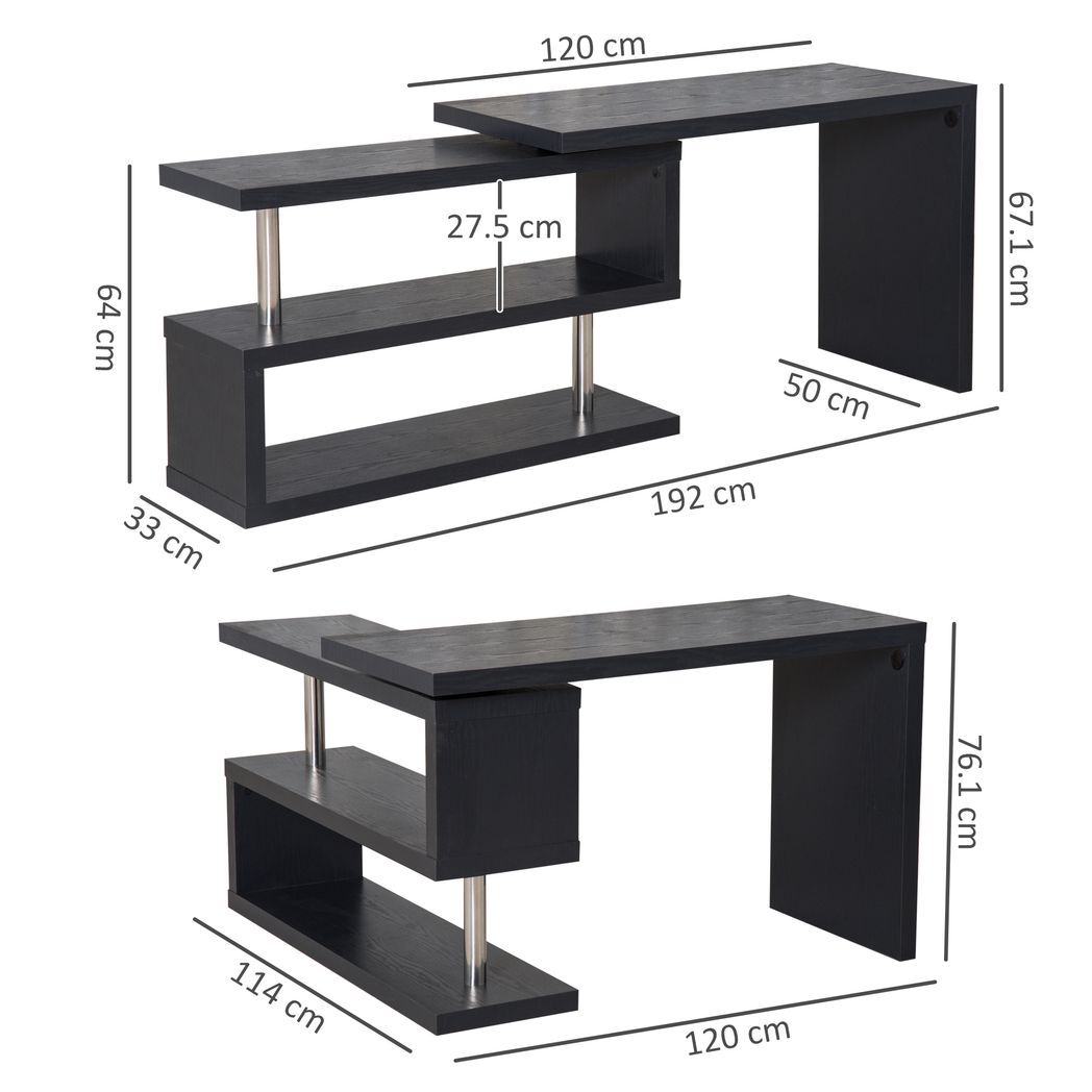 Modern Corner Rotating L-Shaped Office Table Computer Desk with Storage Shelf