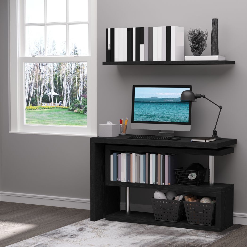 Modern Corner Rotating L-Shaped Office Table Computer Desk with Storage Shelf