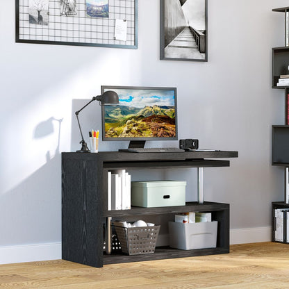 Modern Corner Rotating L-Shaped Office Table Computer Desk with Storage Shelf