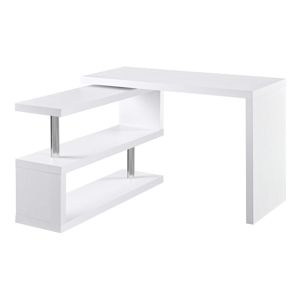 Modern Corner Rotating L-Shaped Office Table Computer Desk with Storage Shelf