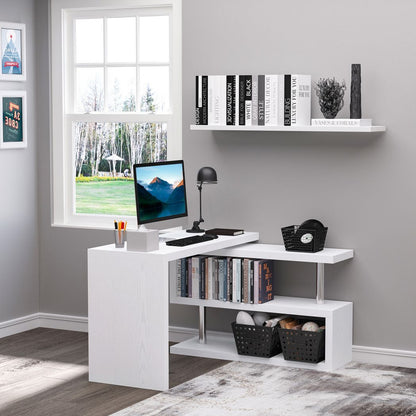 Modern Corner Rotating L-Shaped Office Table Computer Desk with Storage Shelf