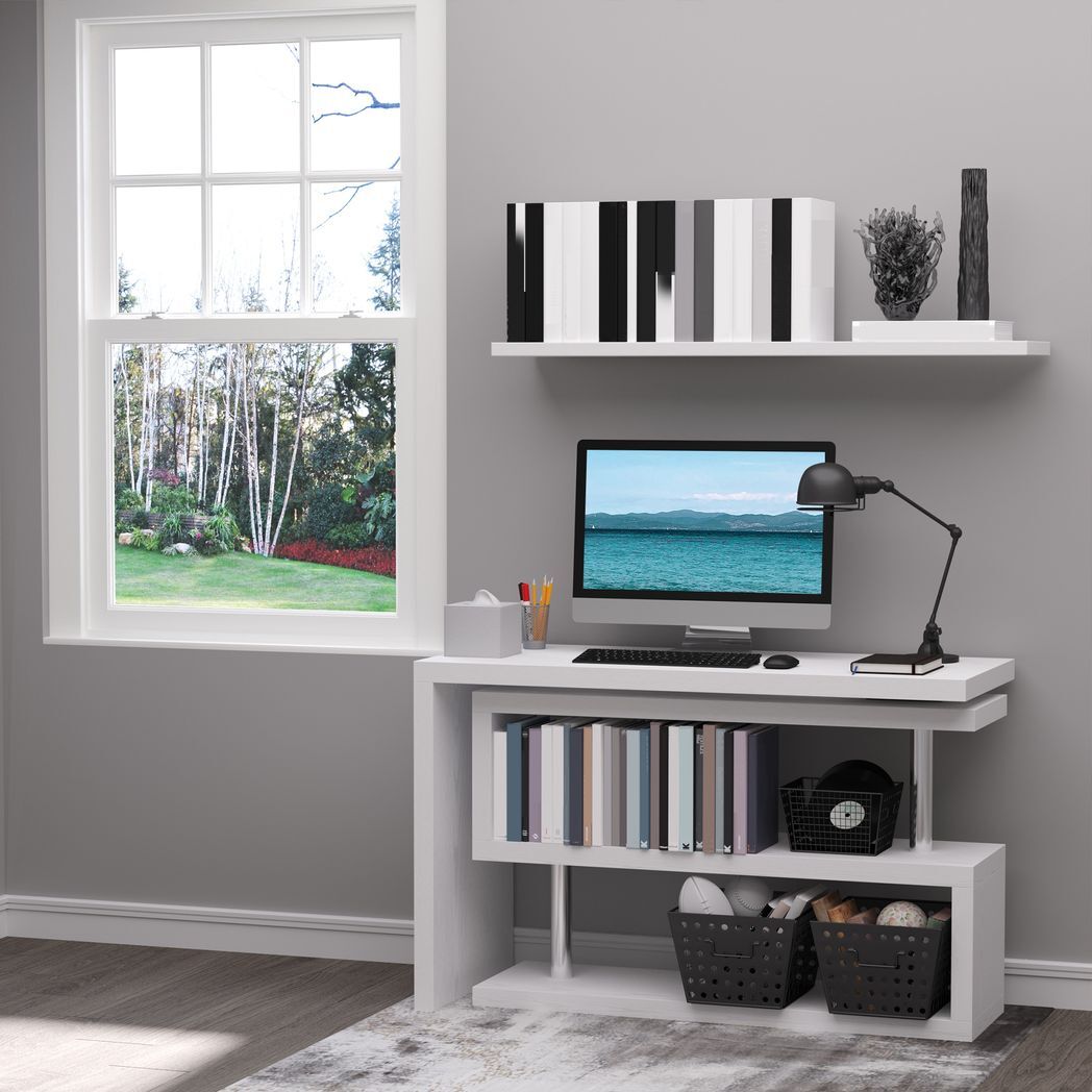 Modern Corner Rotating L-Shaped Office Table Computer Desk with Storage Shelf