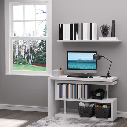 Modern Corner Rotating L-Shaped Office Table Computer Desk with Storage Shelf