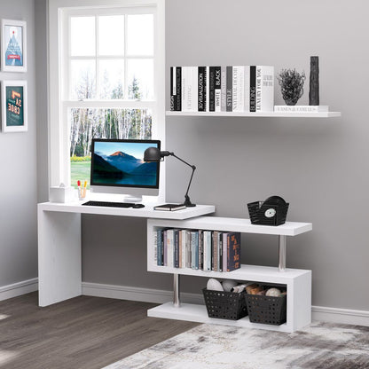 Modern Corner Rotating L-Shaped Office Table Computer Desk with Storage Shelf
