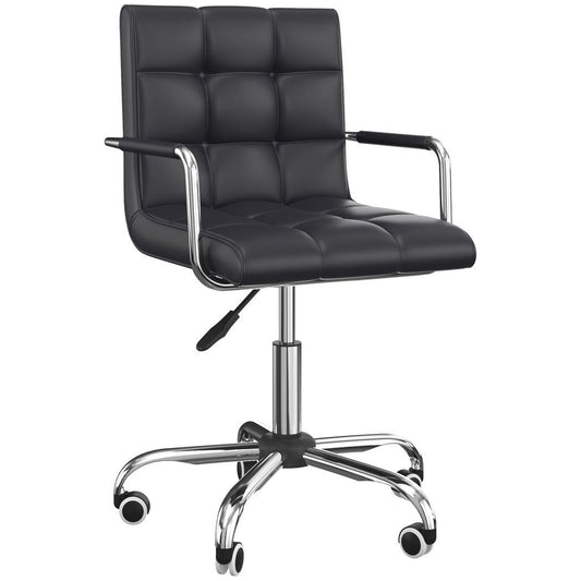 Mid Back PU Leather Home Office Chair Swivel Desk Chair with Arm, Wheel, Black