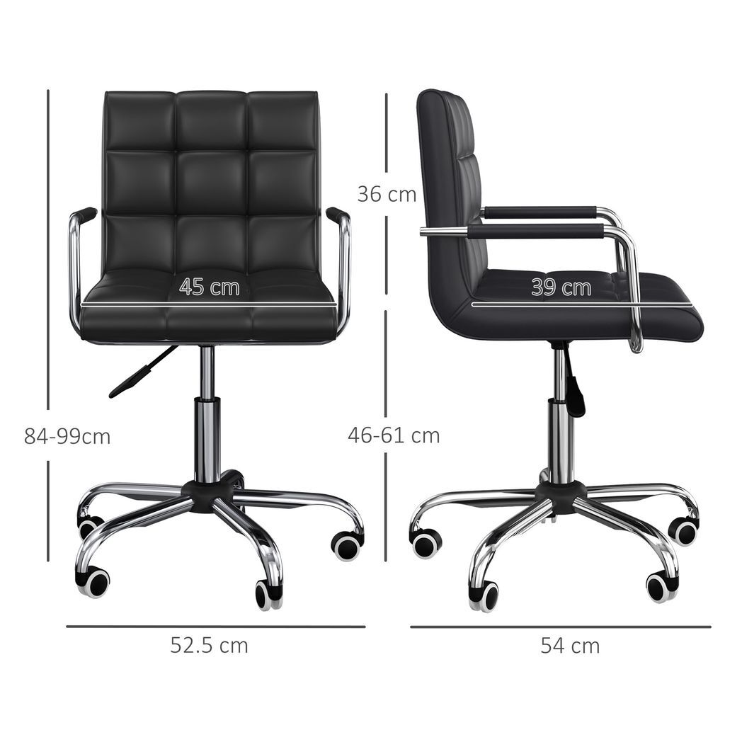 Mid Back PU Leather Home Office Chair Swivel Desk Chair with Arm, Wheel, Black