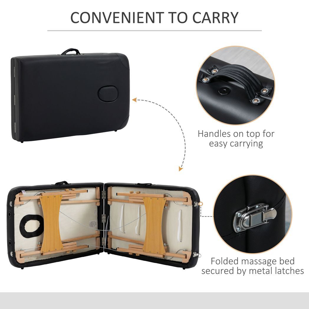 Portable Massage Bed Folding Spa Beauty Massage Table with 2 Sections Black