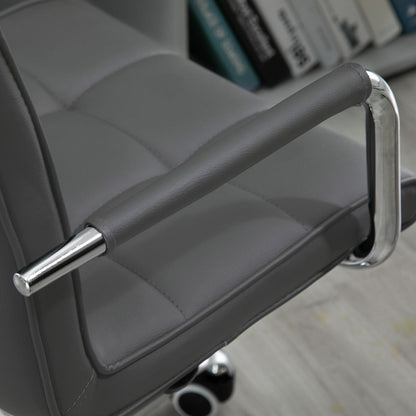 Mid Back PU Leather Home Office Chair Swivel Desk Chair with Arm, Wheel, Grey