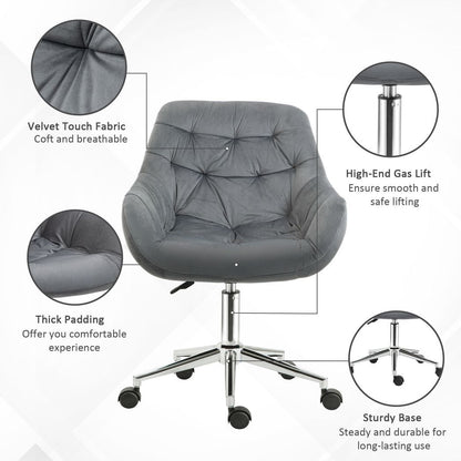 Velvet Home Office Chair Comfy Desk Chair w/ Adjustable Height Armrest Dark Grey