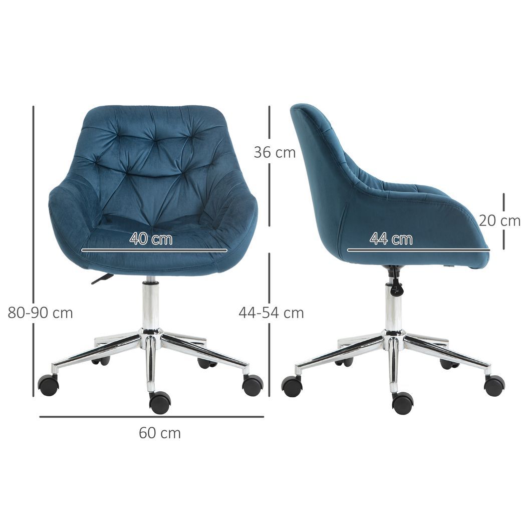 Velvet Home Office Chair Comfy Desk Chair w/ Adjustable Height Armrest Blue