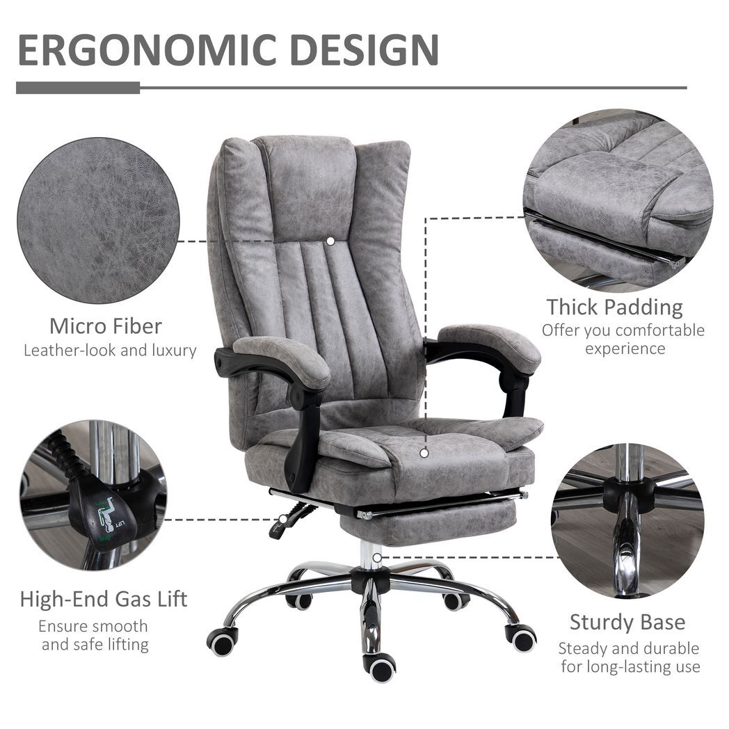 Executive Office Chair Computer Swivel Chair for Home with Arm, Footrest, Grey