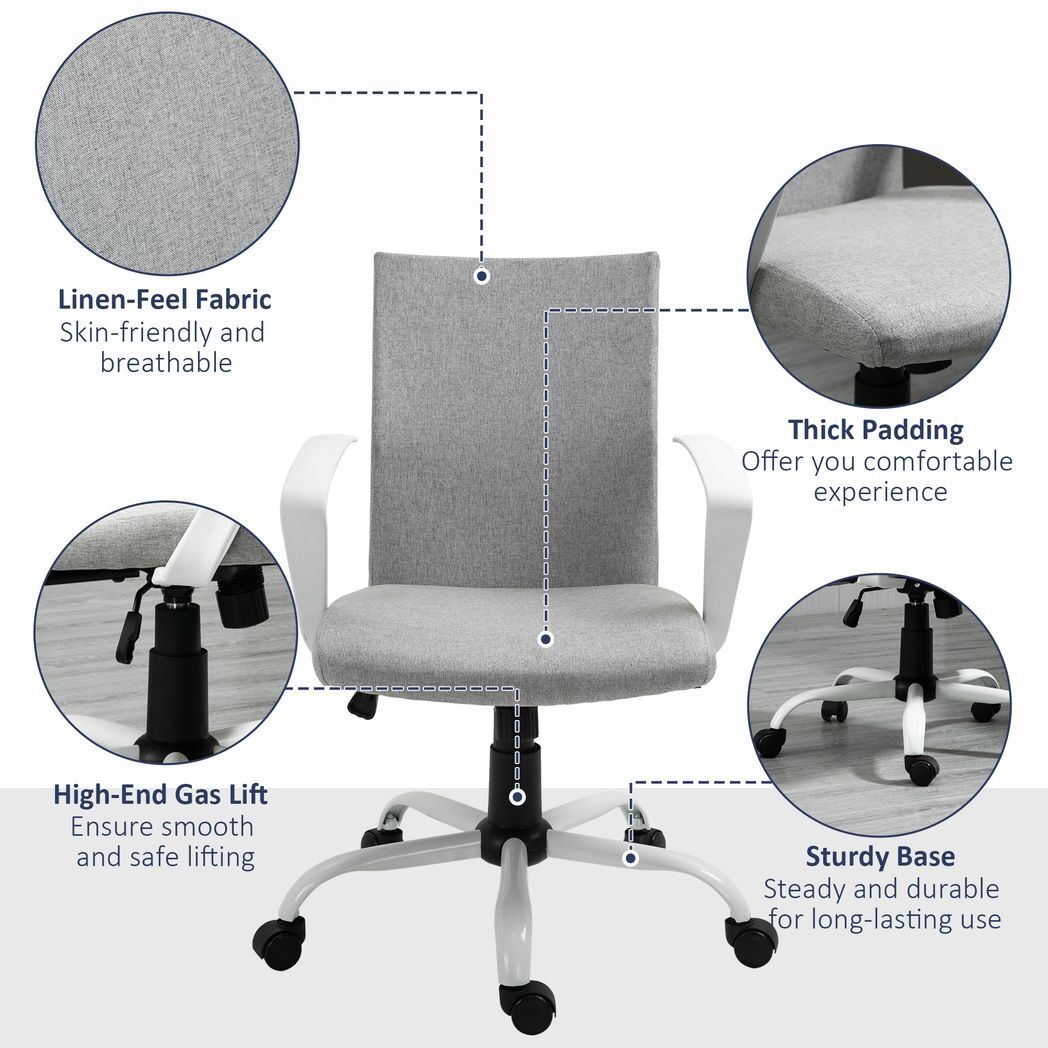 Office Chair Linen Swivel Computer Desk Chair Home Study Task Chair, Light Grey