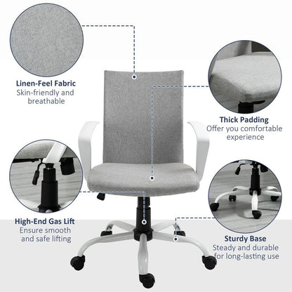 Office Chair Linen Swivel Computer Desk Chair Home Study Task Chair, Light Grey