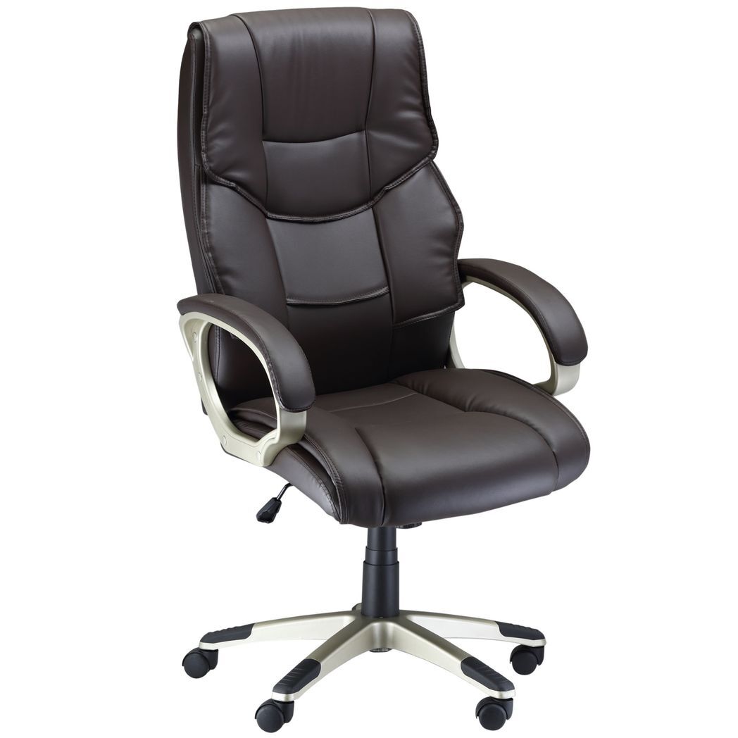 Executive Computer Office Desk Chair High Back Faux Leather Swivel Chair Brown