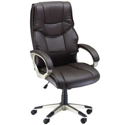 Executive Computer Office Desk Chair High Back Faux Leather Swivel Chair Brown