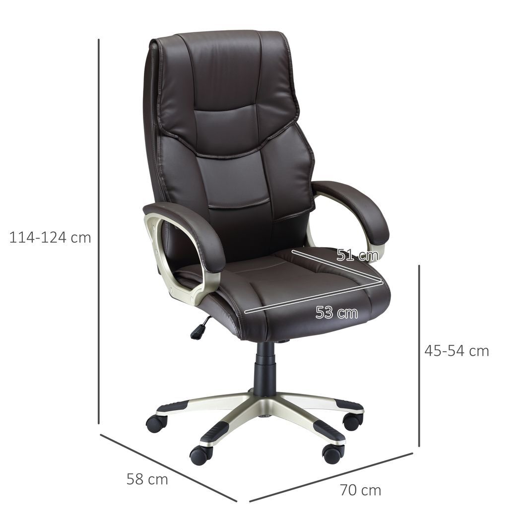 Executive Computer Office Desk Chair High Back Faux Leather Swivel Chair Brown