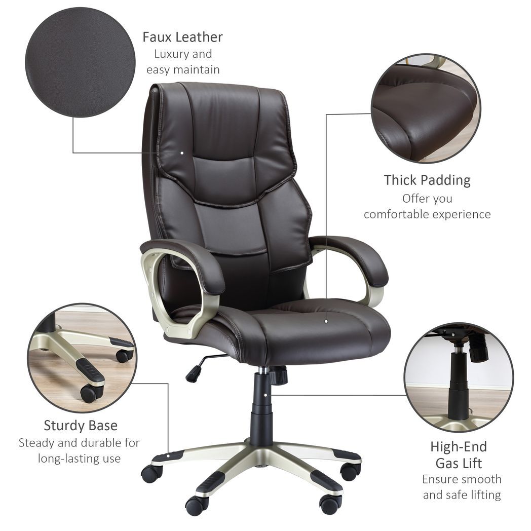 Executive Computer Office Desk Chair High Back Faux Leather Swivel Chair Brown