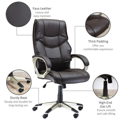 Executive Computer Office Desk Chair High Back Faux Leather Swivel Chair Brown