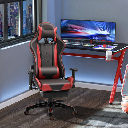 Ergonomic Gaming Chair Reclining Racing Chair with Headrest Swivel Wheels, Red