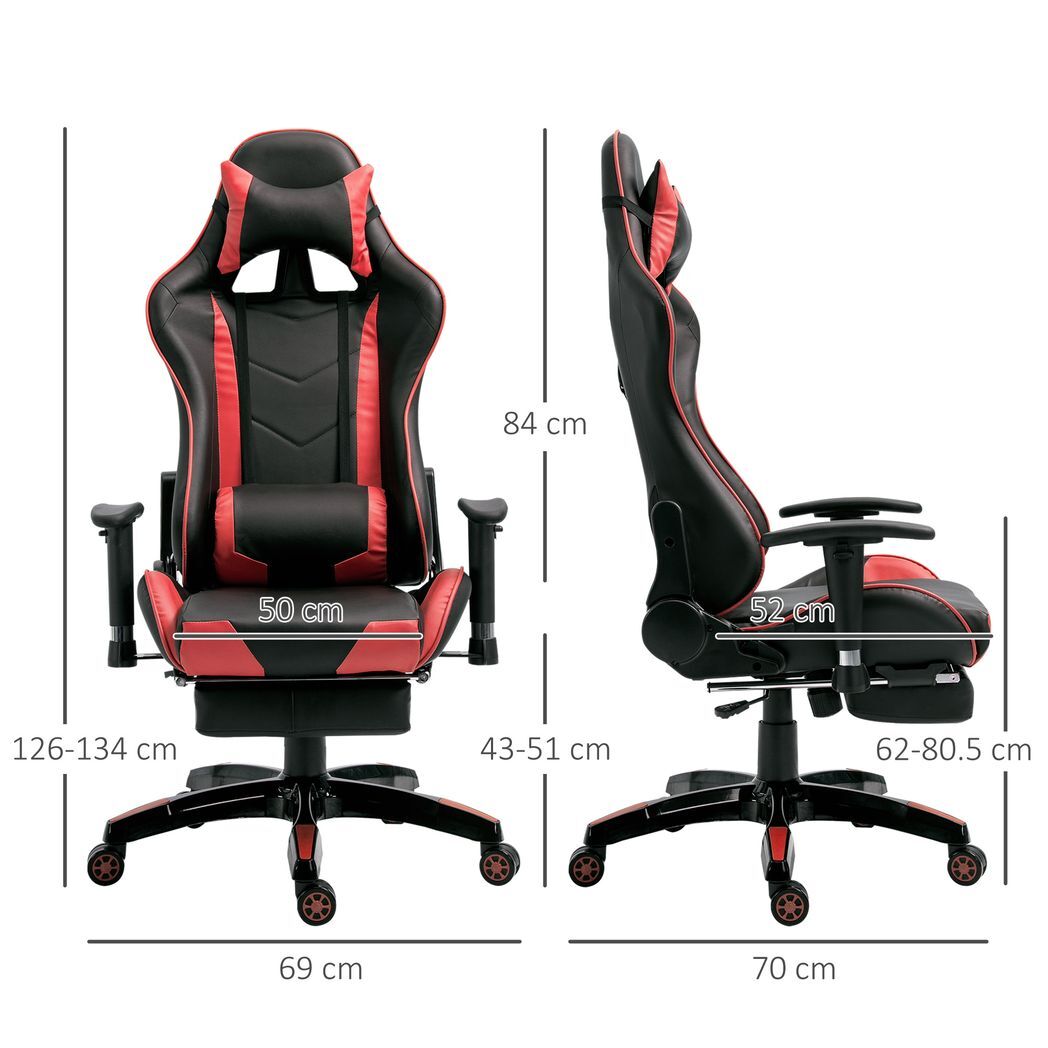 Ergonomic Gaming Chair Reclining Racing Chair with Headrest Swivel Wheels, Red
