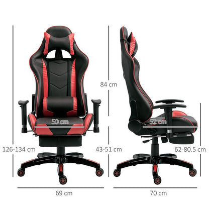 Ergonomic Gaming Chair Reclining Racing Chair with Headrest Swivel Wheels, Red