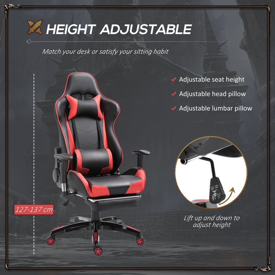 Ergonomic Gaming Chair Reclining Racing Chair with Headrest Swivel Wheels, Red