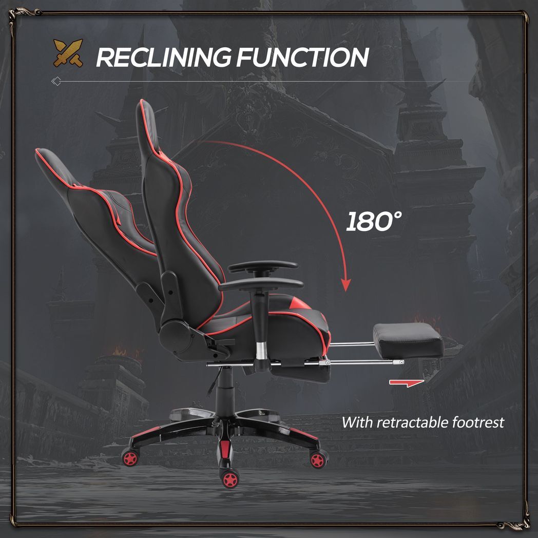 Ergonomic Gaming Chair Reclining Racing Chair with Headrest Swivel Wheels, Red