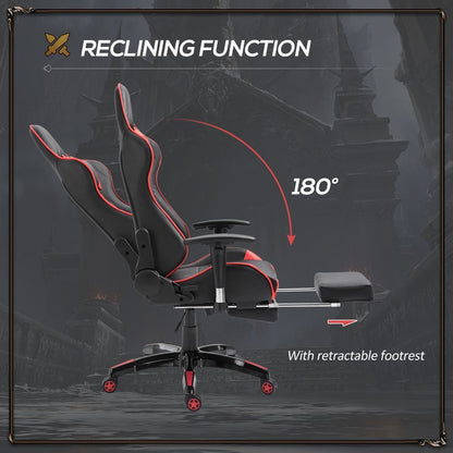Ergonomic Gaming Chair Reclining Racing Chair with Headrest Swivel Wheels, Red