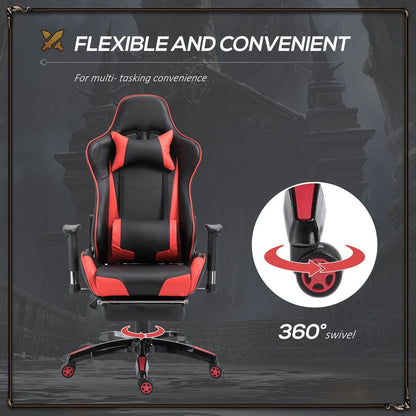 Ergonomic Gaming Chair Reclining Racing Chair with Headrest Swivel Wheels, Red