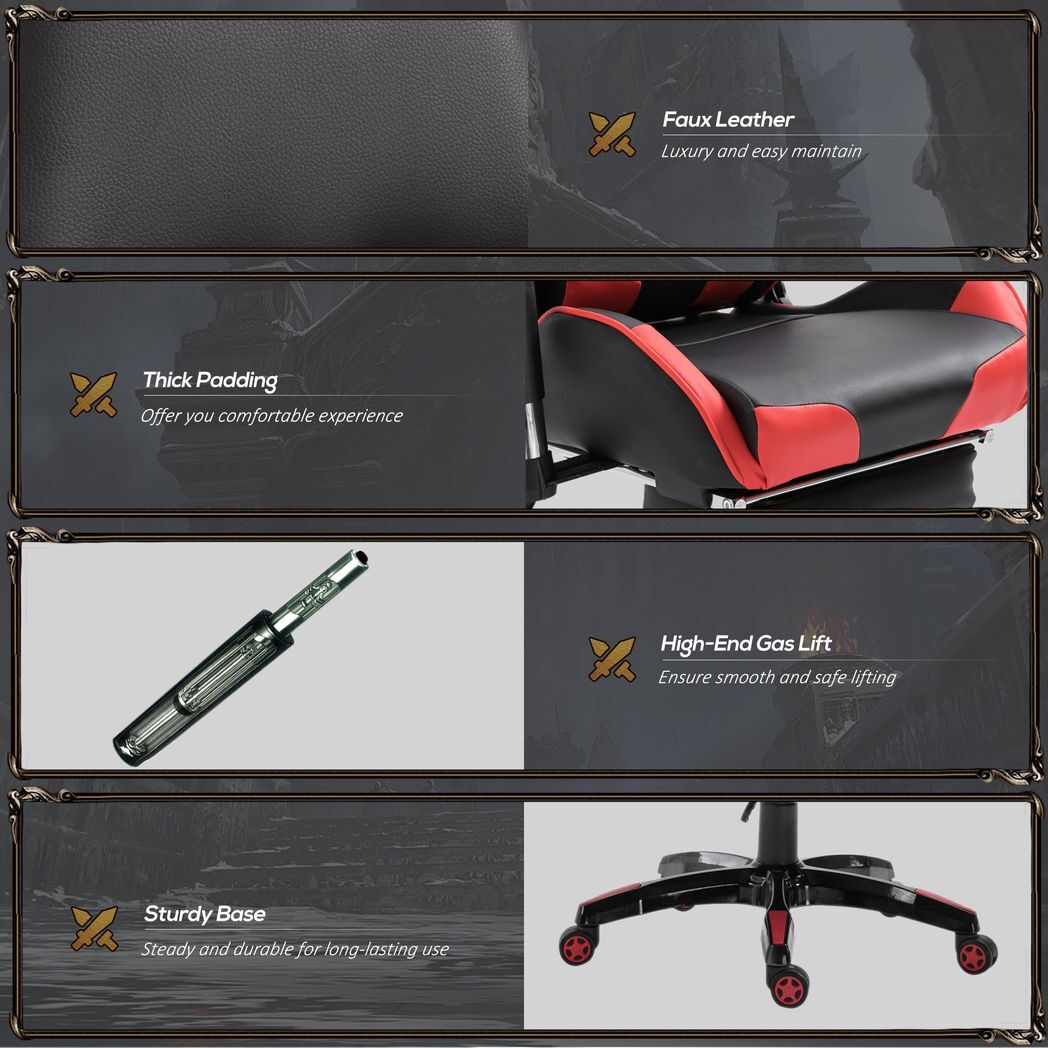 Ergonomic Gaming Chair Reclining Racing Chair with Headrest Swivel Wheels, Red
