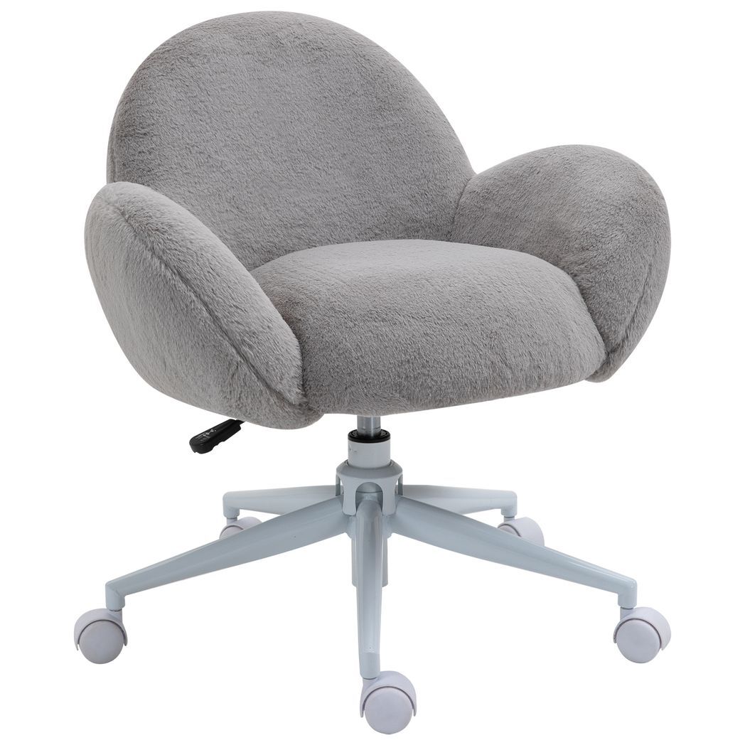 Fluffy Leisure Chair Office Chair w/ Backrest and Armrest for Bedroom Grey