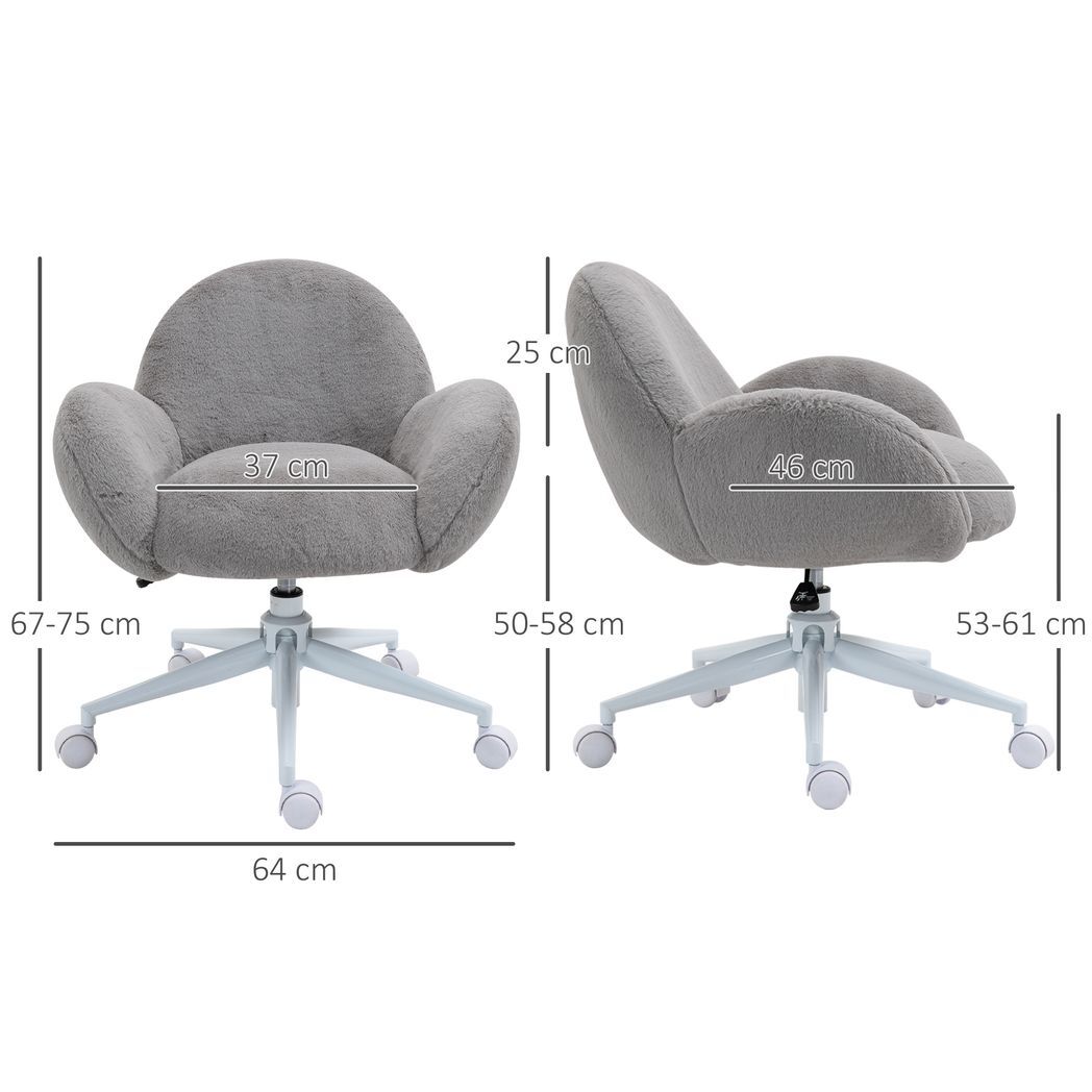 Fluffy Leisure Chair Office Chair w/ Backrest and Armrest for Bedroom Grey