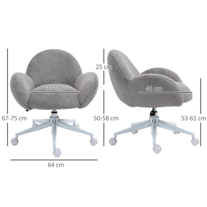 Fluffy Leisure Chair Office Chair w/ Backrest and Armrest for Bedroom Grey