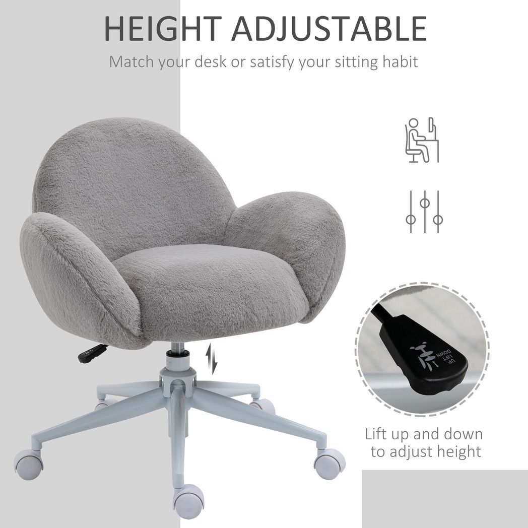 Fluffy Leisure Chair Office Chair w/ Backrest and Armrest for Bedroom Grey